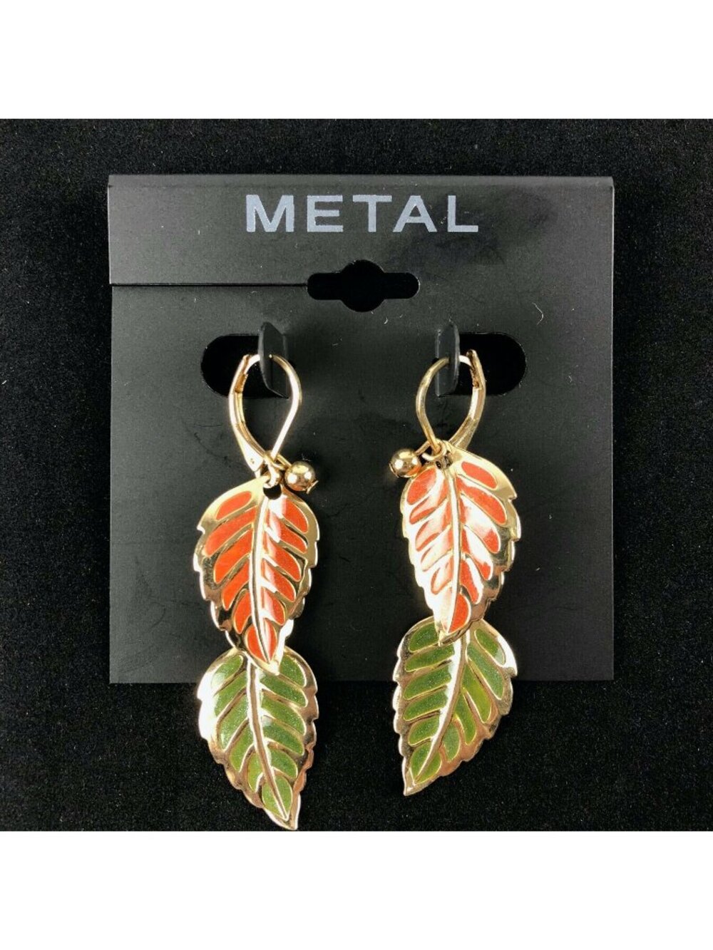 Kohl's Metal Earrings Gold-tone 2" Dangle Enamel Green & Orange Leaves
